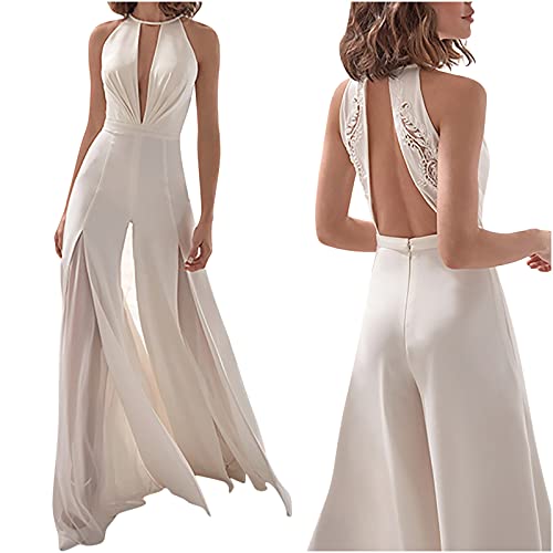 Sommer Jumpsuit Damen Playsuit Casual Ärmellos Lose Overalls Playsuit Casual Lang Romper Jumpsuit Frauen Hosenanzug Elegant für Hochzeit Festlich Strand Frauen Sommerhose von Susenstone