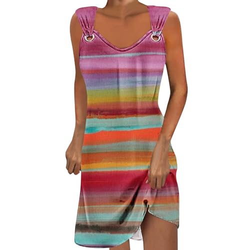 Sommerkleid Damen Knielang Elegantes Strapskleid Bedrucktes Kleid Lange Sommerkleider Schultergurt Mit Schnalle Strandkleid Damen Luftig Freizeit Strandkleider Teenager Mädchen Festlich Kleider von Susenstone