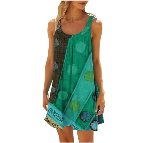 Sommerkleider Damen, sommerkleider sale, ärmelloses Trägerkleid Oversize Sommer Kleid Lässiges Sommerkleid Knielang Geometrische Muster Tank Kleider Teenager Strandkleider Große Größen Strandkleid von Susenstone