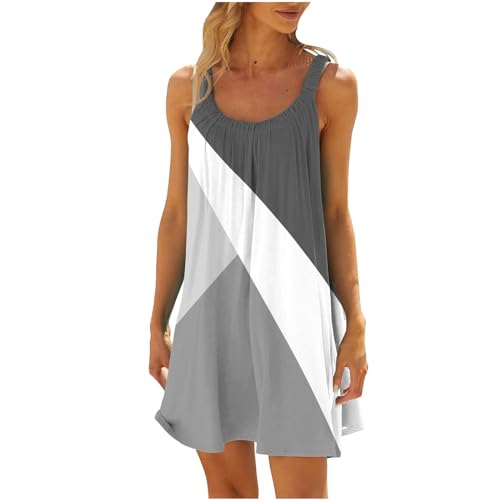 Sommerkleider Damen, sommerkleider sale, ärmelloses Trägerkleid Oversize Sommer Kleid Lässiges Sommerkleid Knielang Geometrische Muster Tank Kleider Teenager Strandkleider Große Größen Strandkleid von Susenstone