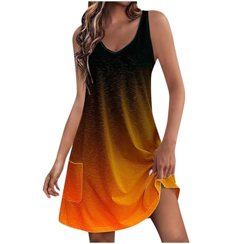 Strandkleid Damen Sommer Trägerkleid V-Ausschnitt Sommerkleider Damen Knielang Lässiges Kleider mit Taschen Sommerkleid Teenager MäDchen Freizeitkleid ärmelloses Kleid Lockeres Tank Top Kleid von Susenstone