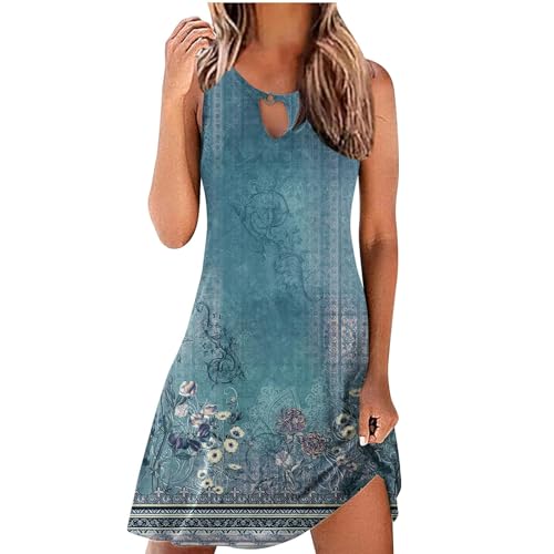 Strandkleider Damen Sommer, Sale Angebote des Tages, Bedrucktes ärmelloses Kleid Damen Elegant mit Rundhalsausschnitt Sommerkleid Damen Knielang Strandkleid Lang Abendkleid Ballkleider Sexy Dress von Susenstone