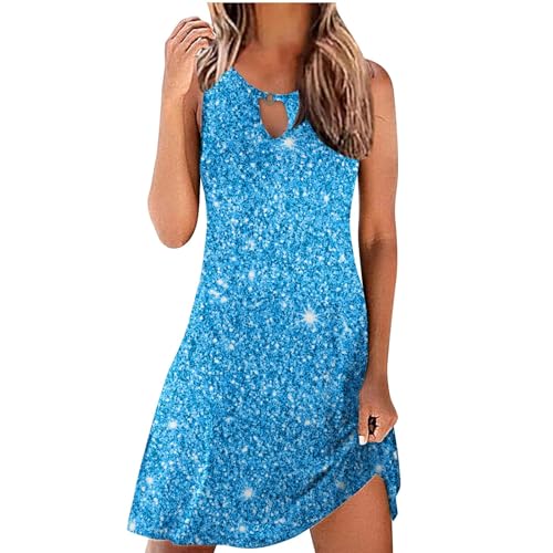 Strandkleider Damen Sommer Knielang Kleider Elegant Sommerkleid Boho Maxikleid Strandkleid Lang Blumenkleid Bedruckt ärmellos Sommerkleider Teenager Mädchen Rundhalsausschnitt Boho Kleid Vintage von Susenstone