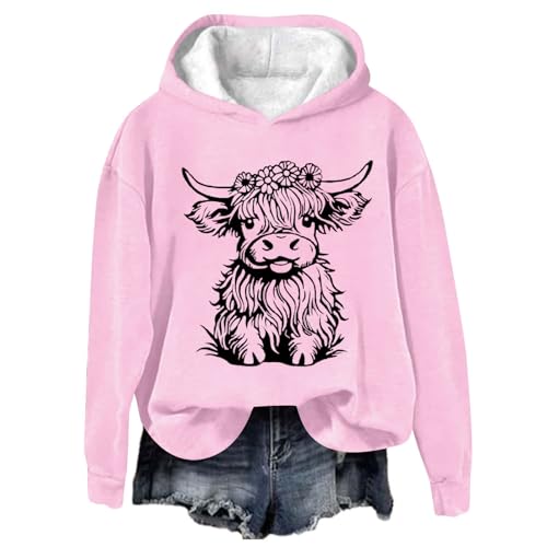 Susenstone Sweatshirt Damen Mit Kapuze, Kuh Bedrucktes Top Hoodie Damen Oberteile Teenager Mädchen Oversize Sweatshirts Einfarbig Bedruckt Pullover Top Langarm Rundhals Tierische Drucke Casual Tshirt von Susenstone