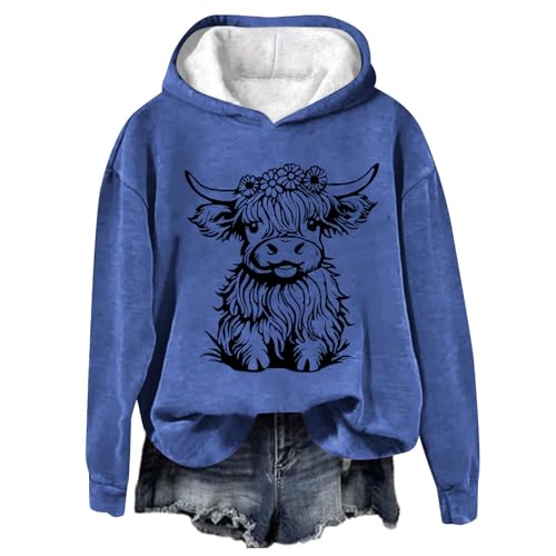 Susenstone Sweatshirt Damen Mit Kapuze, Kuh Bedrucktes Top Hoodie Damen Oberteile Teenager Mädchen Oversize Sweatshirts Einfarbig Bedruckt Pullover Top Langarm Rundhals Tierische Drucke Casual Tshirt von Susenstone