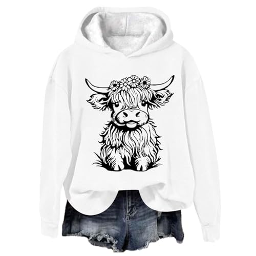 Susenstone Sweatshirt Damen Mit Kapuze, Kuh Bedrucktes Top Hoodie Damen Oberteile Teenager Mädchen Oversize Sweatshirts Einfarbig Bedruckt Pullover Top Langarm Rundhals Tierische Drucke Casual Tshirt von Susenstone