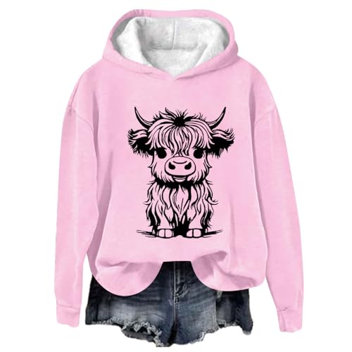 Susenstone Sweatshirt Damen Mit Kapuze, Oberteile Teenager Mädchen Oversize Sweatshirts Hoodie Damen Einfarbig Bedruckt Pullover Top Langarm Rundhals Tierische Drucke Casual Tshirt Herbst Winter von Susenstone