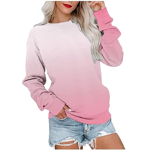 Susenstone T-Shirts für Damen, Pullover Elegant Crop Tops Langarm Casual Bedrucktes Tops Mit Rundhalsausschnitt Und Langen Ärmeln Sweatshirt Damen Ohne Kapuze Kleidung Outfit Frühling Sommer von Susenstone