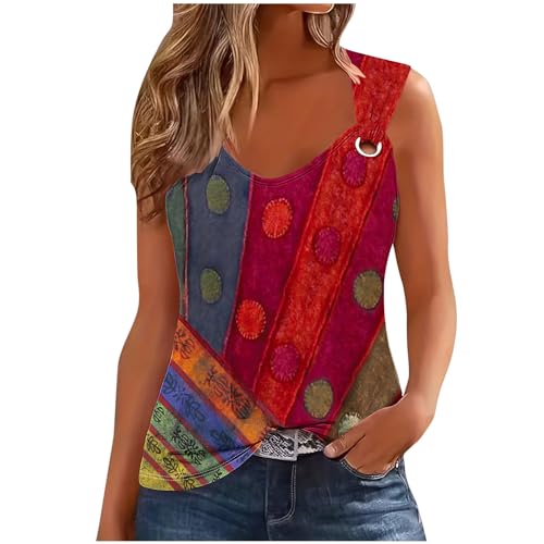 Susenstone Tank Top Damen Elegant Blusetops Ärmellose Lässig Sommer Kurz Frauen Trägertop Damentop Croptops Bedruckte Neckholder Tops mit Rundhalsausschnitt Westen Damen Oberteile Teenager Mädchen von Susenstone