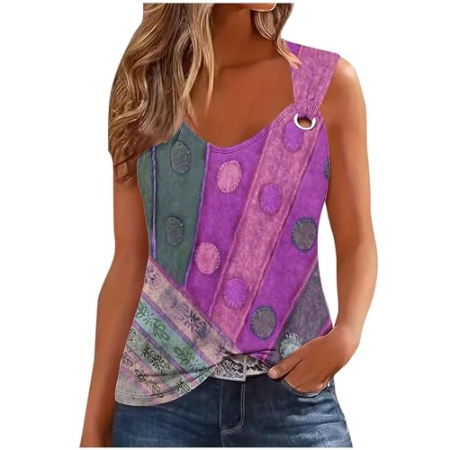 Susenstone Tank Top Damen Elegant Blusetops Ärmellose Lässig Sommer Kurz Frauen Trägertop Damentop Croptops Bedruckte Neckholder Tops mit Rundhalsausschnitt Westen Damen Oberteile Teenager Mädchen von Susenstone