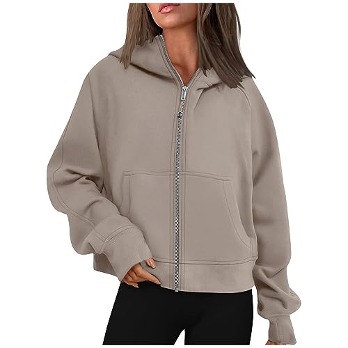 Sweatshirt Damen Mit Kapuze Sport Oberteile Damen Tops FüR Damen Einfarbiges, Modisches Taschen-Sweatshirt, Lockeres Fitness ReißVerschluss Kapuzen Freizeit Vielseitige Und Schmale Strickjacke von Susenstone