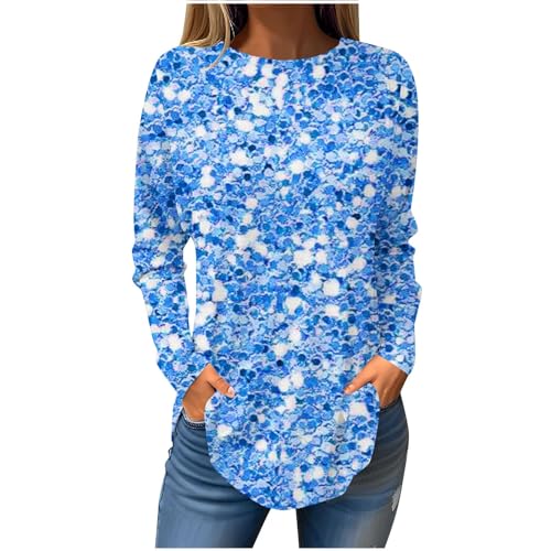 Tops Damen, Langärmelige Bedruckte Bluse für Frauen Glitzer Oberteile Damen T-Shirt Mit Rundhalsausschnitt Top Hemd Longtops Lang Pullover Elegant Lockeres Casual Sweatshirt FrüHling Sommer von Susenstone