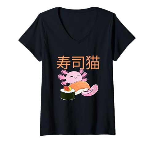 Damen Sushi Axolotl süßes Axolotl Tier in japanischem Sushi T-Shirt mit V-Ausschnitt Damen Sushi Axolotl süßes Axolotl Tier in japanischem Sushi T-Shirt mit V-Ausschnitt von Sushi Axolotl Cute Axolotl Animal Apparel
