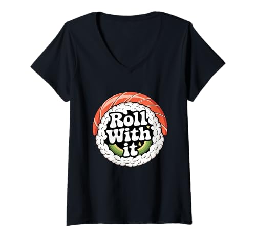 Damen Sushi inspiriertes lustiges Zitat T-Shirt mit V-Ausschnitt Damen Sushi inspiriertes lustiges Zitat T-Shirt mit V-Ausschnitt von Sushi Enthusiast Quirky Humor Roll