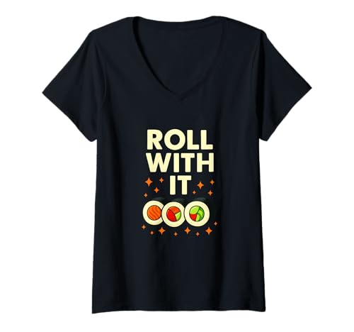 Damen Roll with It Lustiger Maki-Sushi-Liebhaber T-Shirt mit V-Ausschnitt Damen Roll with It Lustiger Maki-Sushi-Liebhaber T-Shirt mit V-Ausschnitt von Sushi Humor Streetwear Tees
