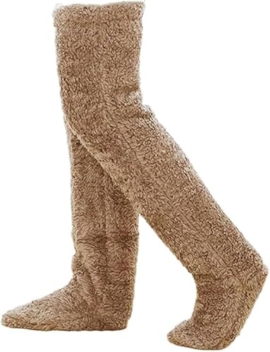 Snuggs Cozy Socks, Fluffy Thigh High Socks, Teddy Legs Snuggle Long Paws, Fuzzy Leggings, Over Knee Slippers, Hairy Stockings, braun, Einheitsgröße von Sushi Kong