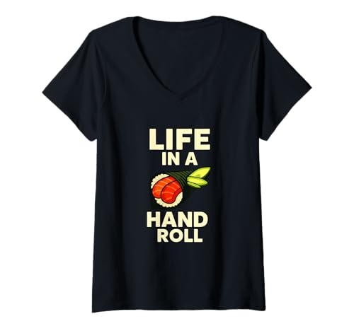 Damen Life in a Hand Roll Lustiges Temaki Sushi Design T-Shirt mit V-Ausschnitt von Sushi Lovers Street Food Apparel