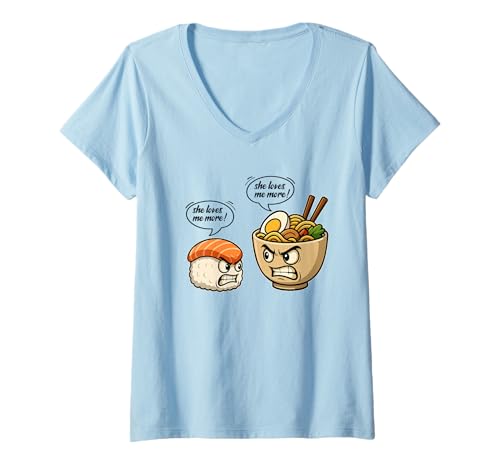 Damen Sushi Ramen Nudel Mädchen Frauen Mama Frau Japanischer Essensliebhaber T-Shirt mit V-Ausschnitt Damen Sushi Ramen Nudel Mädchen Frauen Mama Frau Japanischer Essensliebhaber T-Shirt mit V-Ausschnitt von Sushi Ramen Noodle Girl Daughter Niece