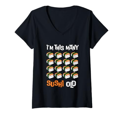 Damen I'm This Many Sushi Old, Kawaii Sushi 12. Geburtstag 12 Jahre T-Shirt mit V-Ausschnitt von Sushi lover Birthday Gifts Toddler