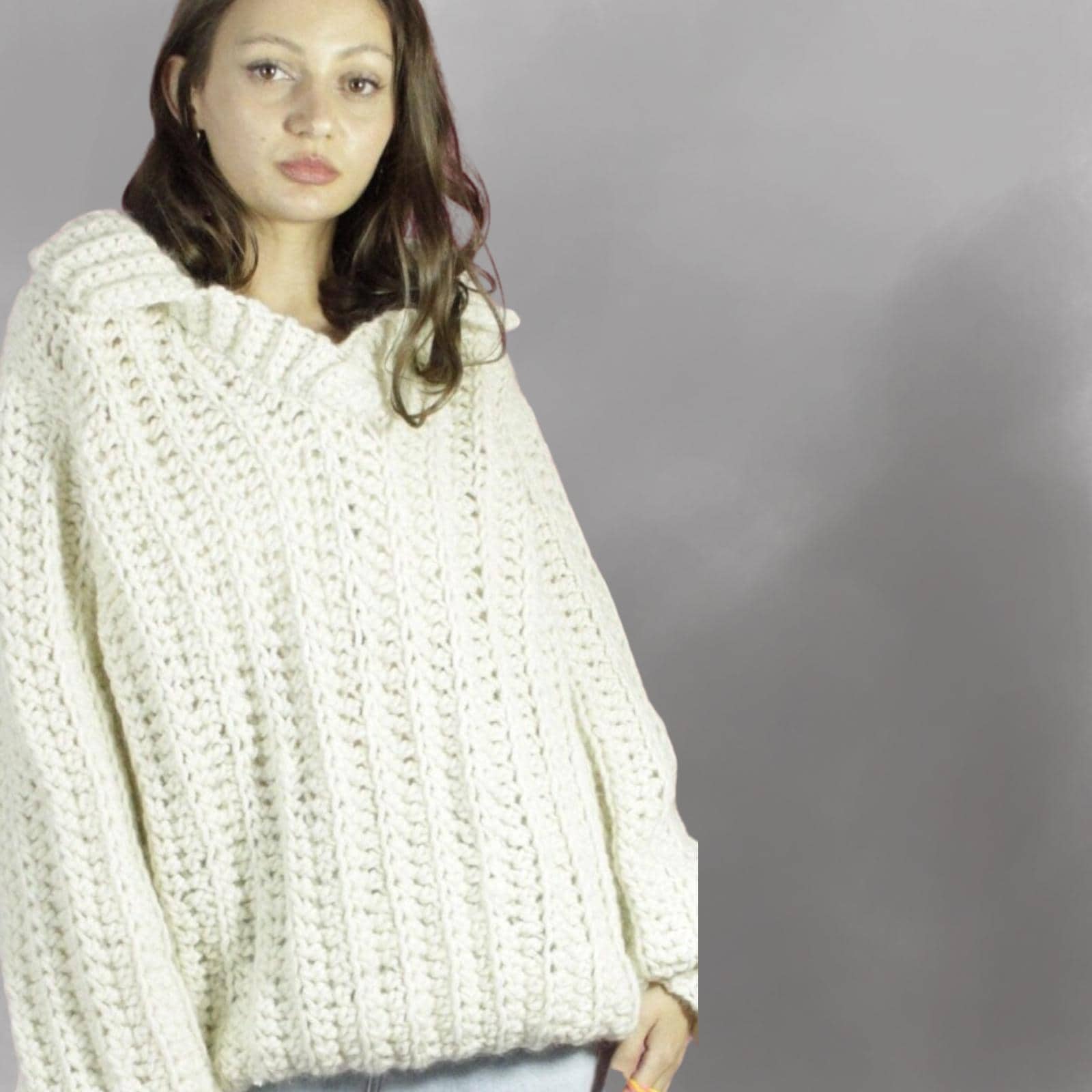 Weißer Winterpullover Handgestrickt Gr. 40 100% Organic Merinowolle Made in Italy von SusisDeutschland
