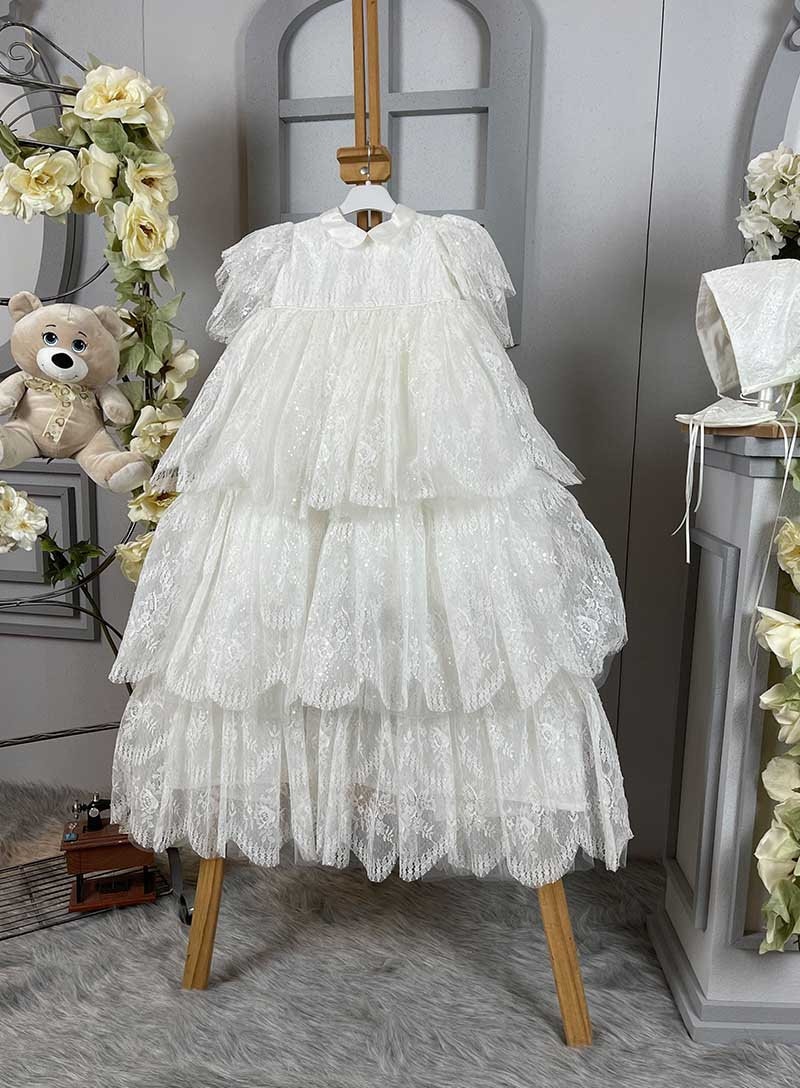 Mädchen Taufkleid Mit Stufenrock Baby Taufkleid von SusluCollection