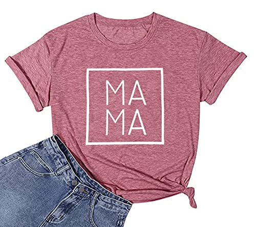 Mama Letters Print T-Shirt Frauen Kurzarm Casual Grafik Tees Tops Muttertag Shirts Geschenk, Pink, Mittel von Susongeth