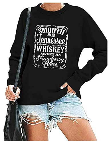 Smooth As Tennessee Whiskey Sweet As Strawberry Wine Sweatshirt Frauen Country Music Langarm Pullover Tops, schwarz, XX-Large von Susongeth