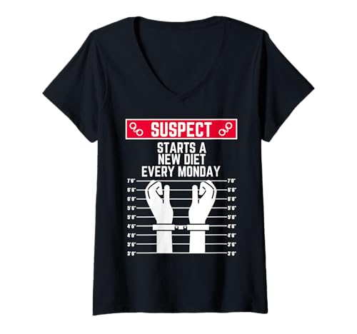 Damen Verdächtiger beginnt jeden Montag mit Einer neuen Diät lustige Frauen Männer fit T-Shirt mit V-Ausschnitt von Suspect Shopp