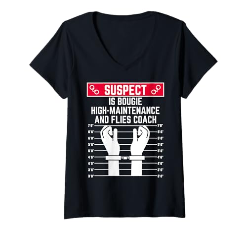 Damen Verdächtiger hat Bougie, ist wartungsintensiv und fliegt, Coach, lustige Frau. T-Shirt mit V-Ausschnitt Damen Verdächtiger hat Bougie, ist wartungsintensiv und fliegt, Coach, lustige Frau. T-Shirt mit V-Ausschnitt von Suspect Shopp