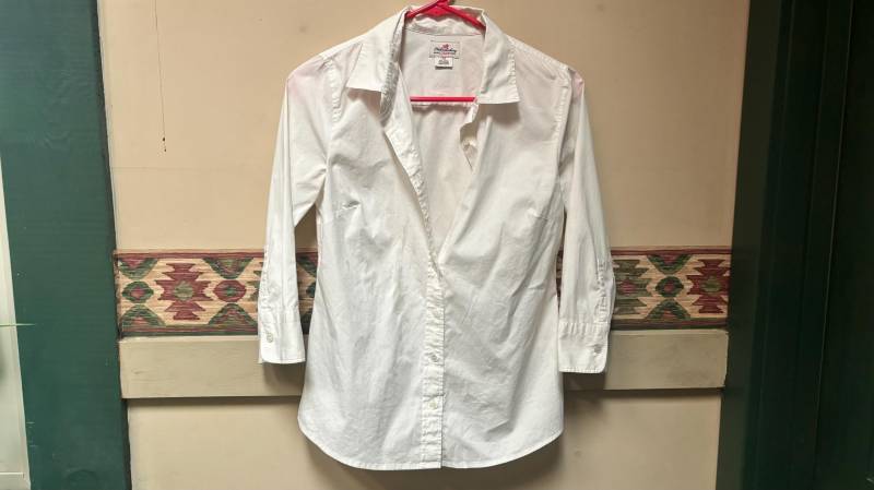 Weißes Vintage 3/4-Ärmeln Mit V-Ausschnitt Und Kragen von SustainStyle