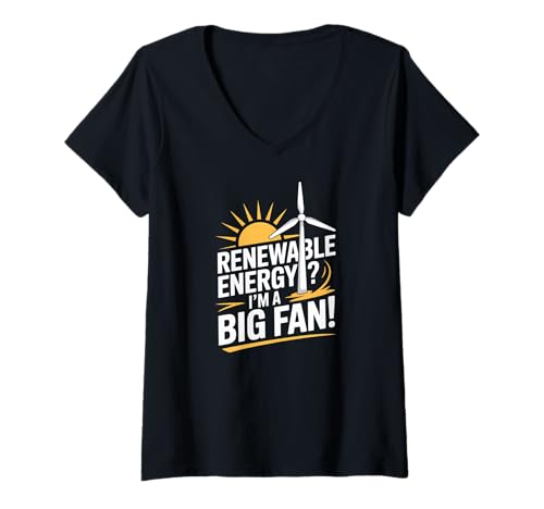Damen Erneuerbare Energien Ich Bin EIN großer Fan Statement for Awareness T-Shirt mit V-Ausschnitt von Sustainable Energy Enthusiast Passionate Advocates