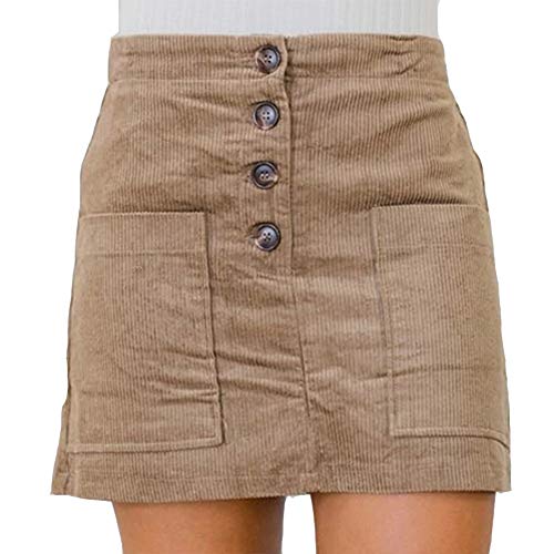 Susupeng Damen Rock mit hoher Taille aus weichem Wildlederimitat zum Knöpfen, schmaler Rücken, Reißverschluss an der Seite, Cord-Kaffee, Groß von Susupeng