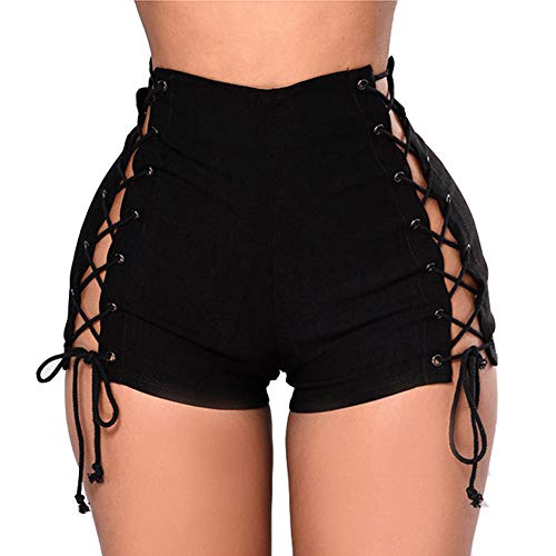 Susupeng Damen-Shorts, mittelhohe Taille, seitliche Träger, Schnürung, Stretch-Denim, Booty, Hot Shorts - Schwarz - Groß Susupeng Damen-Shorts, mittelhohe Taille, seitliche Träger, Schnürung, Stretch-Denim, Booty, Hot Shorts - Schwarz - Groß von Susupeng