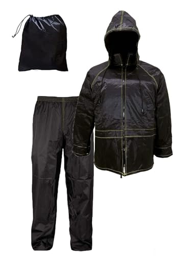 Susy Shop Winddichter Motorradanzug mit Regenmantel | Mit Tasche | Schwarz | Jacke und Hose - verdeckte Kapuze | Herren und Damen | Roller | Regen-Set, Schwarz , XL von Susy Shop