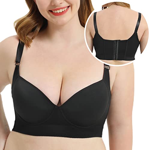 Sutliant Damen Deep Cup BH Vollabdeckung Bügel BH mit Shapewear Incorporated Plus Size Push Up Glättungs-BH, Schwarz, 115B von Sutliant