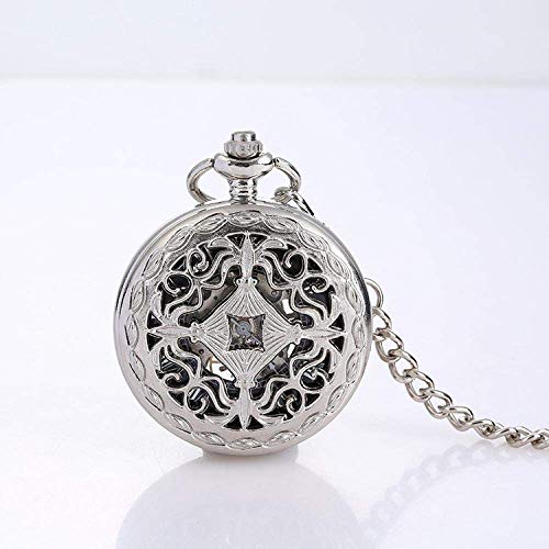 Mechanische Taschenuhr mit Kette, Taschenuhr-Halskette, glatte mechanische Taschenuhren für Herren und Damen, modische Halskette mit Handaufzug, Taschen- und Taschenuhrenkette, Silber (Farbe: Blau) (B von Suuim