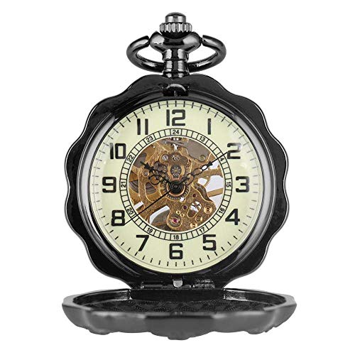 Mechanische Taschenuhr mit Kette, Taschenuhr und Kette, schwarz/leuchtendes Zifferblatt, mechanische Taschenuhr mit Handaufzug, antike, coole Retro-Uhr, Geschenke für Männer und Frauen (Farbe: leuchte von Suuim