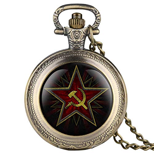 Suuim Mechanische Taschenuhr mit Kette, Taschenuhr, Klassische Vintage-Anhängeruhr, Steampunk-Retro-Pentagramm-Party-Abzeichen, Hammer-Sichel, Schwarze Quarz-Taschenuhr, Luxus-Gold (Farbe: Retro B von Suuim