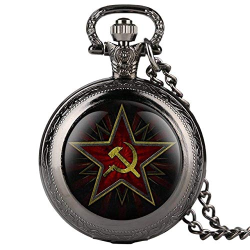 Suuim Mechanische Taschenuhr mit Kette, Taschenuhr, Klassische Vintage-Anhängeruhr, Steampunk-Retro-Pentagramm-Party-Abzeichen, Hammer-Sichel, Schwarze Quarz-Taschenuhr, Luxus-Gold (Farbe: Retro B von Suuim