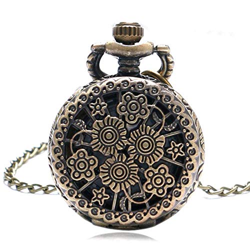 Suuim Mechanische Taschenuhr mit Kette, Taschenuhr-Halskette mit Kette, Bronze, Vintage, stilvoll, schöne Blume, kleine Quarz-Taschenuhr, Halskette für Damen und Herren, Geschenke (Bronze) von Suuim