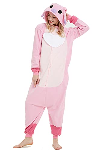 Relaxo Kostüm Stitch Onesie Einteiler Jumpsuit Tier Relax Kostuem Damen Herren Pyjama Fasching Halloween Schlafanzug Cosplay Erwachsene Karneval Stitch Pink L von RANSUU