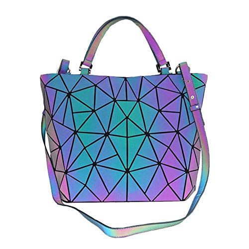 Geometrische Taschen Reflektierend Rucksack Damen, Handtasche Holographic Holo Schultertasche Geldbörse Geometrischer Leuchtende Taschen Set Handytasche NO.4 von RANSUU