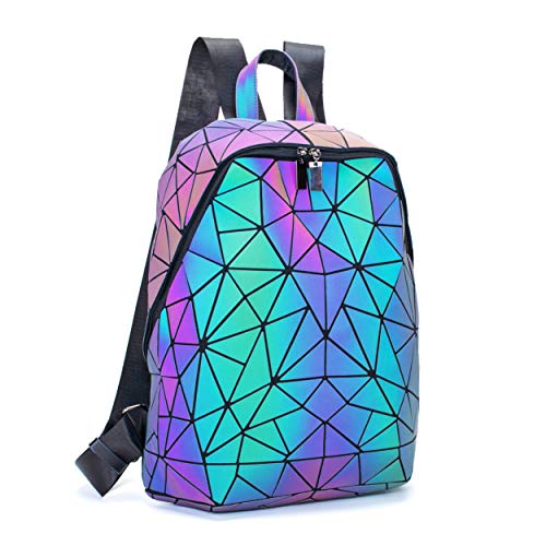 RANSUU Geometrischer Rucksack Damen Leuchtend Holographic Taschen Lumikay Geldbörse und Handtasche Farbwechse Daypack Taschen LeuchtendA2 von RANSUU