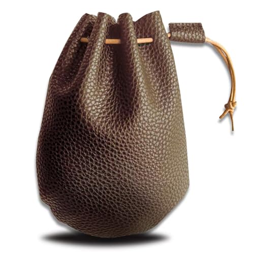 Kunstledertasche mit Kordelzug, Premium-Münztasche für Herren, Münzhalter für Geldbörse, Kleingeldhalter für Auto als Münzgeldbörse, Münzbörse, Würfelbeutel, Schlüsseletui, Größe 15 x 10,9 cm, Braun von Suuree