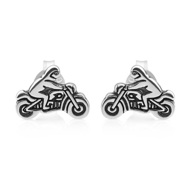 Suvani 925 Oxidiertes Sterlingsilber Kleine Motorrad-Motorrad-Biker-Post-Bolzen-Ohrringe 10 Mm von SuvaniJewelry