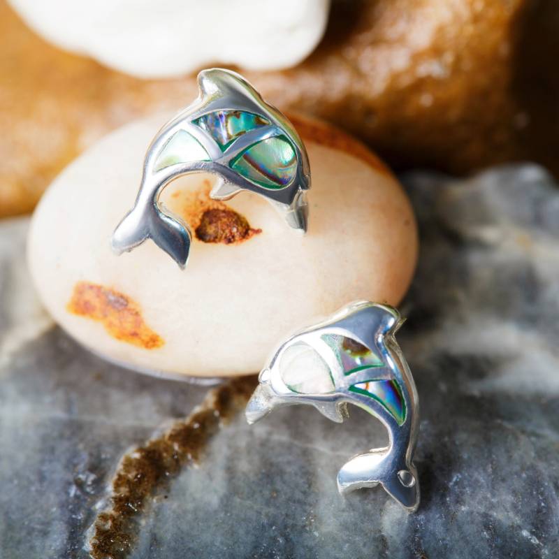 Suvani 925 Sterling Silber Abalone Shell Delfin Porpose Fisch Post Ohrstecker von SuvaniJewelry