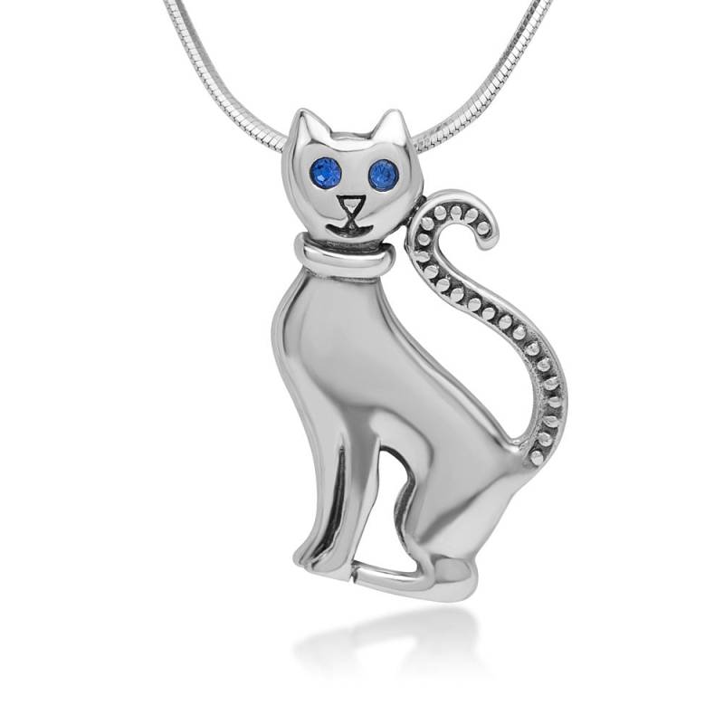 Suvani 925 Sterling Silber Blau Cz Zirkonia Augen Nette Katze Kätzchen Anhänger Halskette, 18 "Kette von SuvaniJewelry