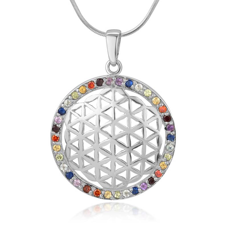 Suvani 925 Sterling Silber Chakra Cz Offene Filigrane Blume Des Lebens Anhänger Halskette 45 cm Kette von SuvaniJewelry