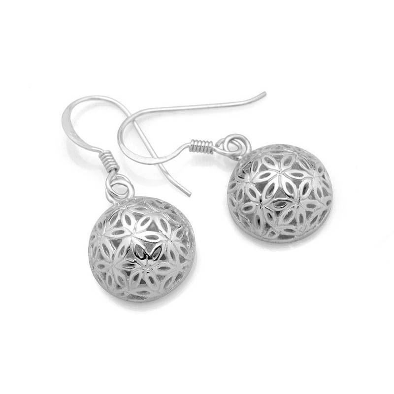 Suvani 925 Sterling Silber Filigrane Blume Des Lebens Mandala Offene Halbkugel Runde Baumelnde Haken Ohrringe, 30 Mm von SuvaniJewelry