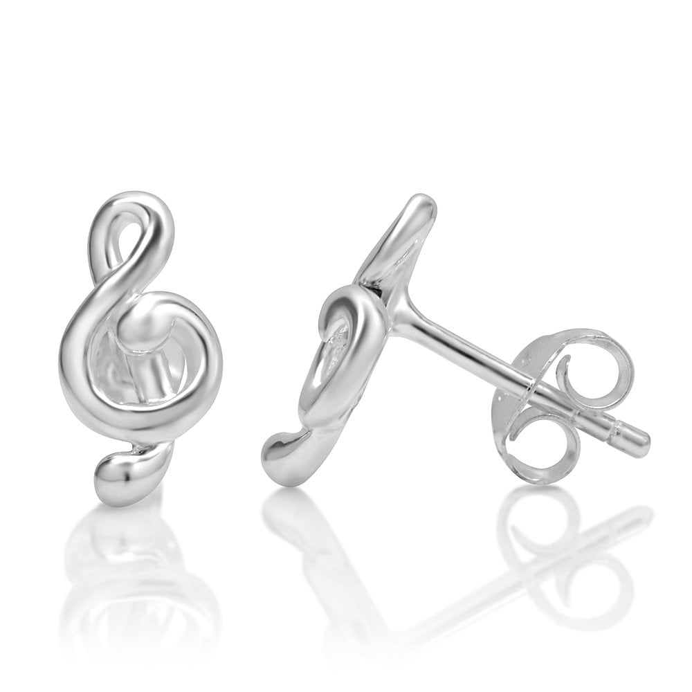 Suvani 925 Sterling Silber Kleine Violinschlüssel Musiker 13 Mm Ohrstecker von SuvaniJewelry